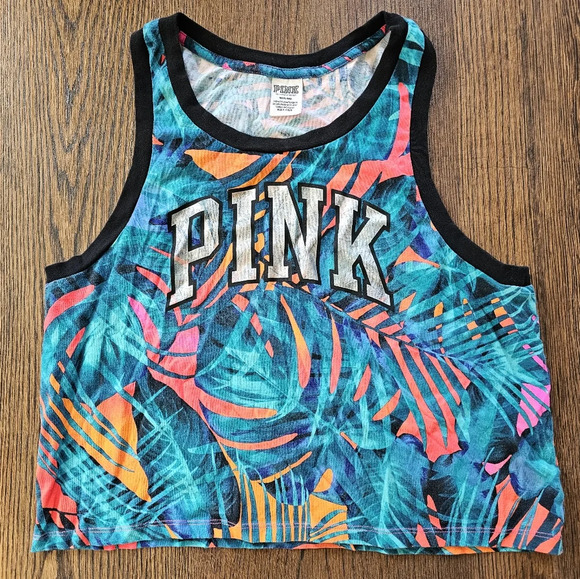 Victoria’s Secret Pink Multicolor Tropical Floral Logo Tank Top Size Women’s Med - Picture 3 of 11